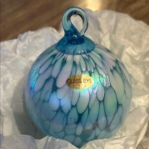 Glass Eye white & blue Iridescent Handblown Glass Ornament
